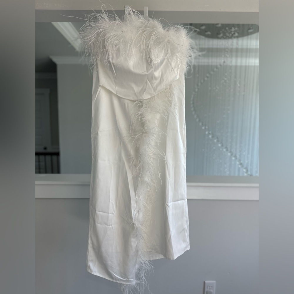 Hutch Faux Feather Strapless Crop Top And Column Maxi Skirt Set - Picture 5 of 11